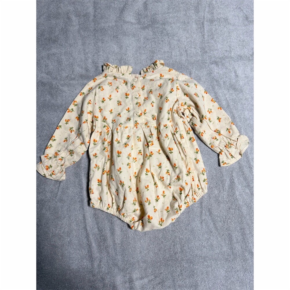 Unbranded Baby Girl Floral Long Sleeve Bubble Romper Ruffle Collar - Picture 2 of 3